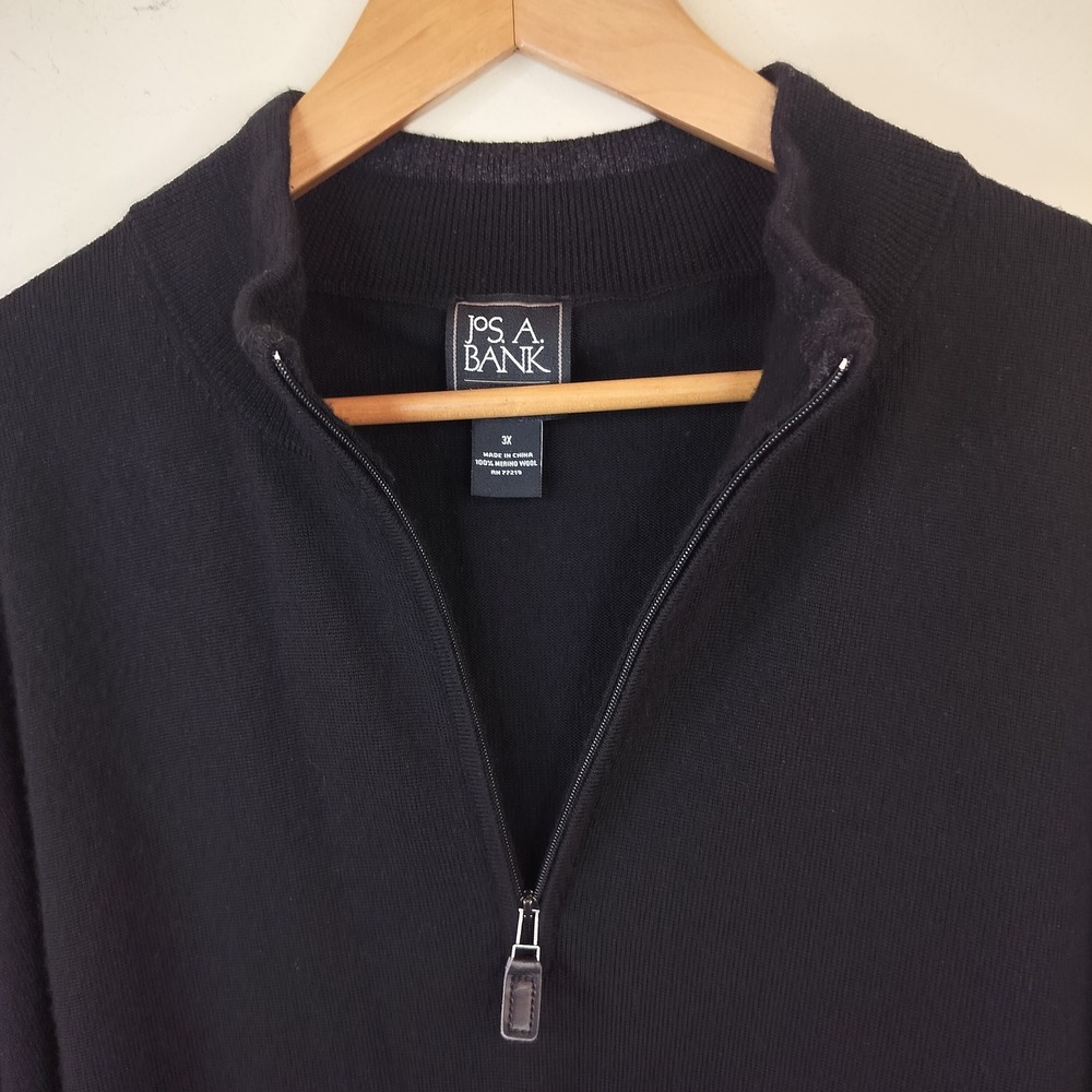 Jos A Bank Quarter Zip Merino Wool Sweater 3X Traveler Classic Black - Picture 3 of 6